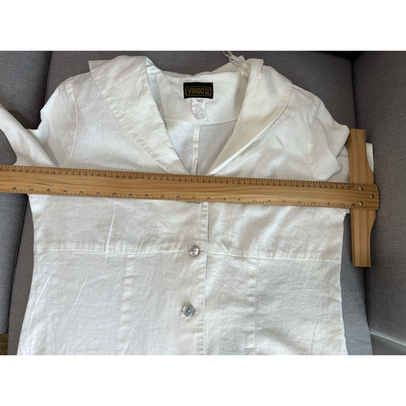 Vintage Statement Ivory Long Shirt Dress Sailor Collar ,side slit Button 12 - Picture 7 of 9